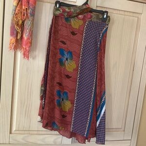 Boho style medium wrap skirt rust blue flowy skirt